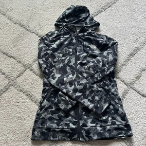 North Face Camo gray black long line zip up jacket hood  XS